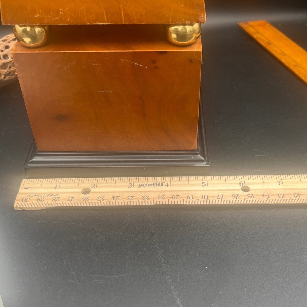 Vintage Burl Wood Obelisk Statue with Brass Ball Accents Regency Decor 18 Inch - Picture 9 of 9